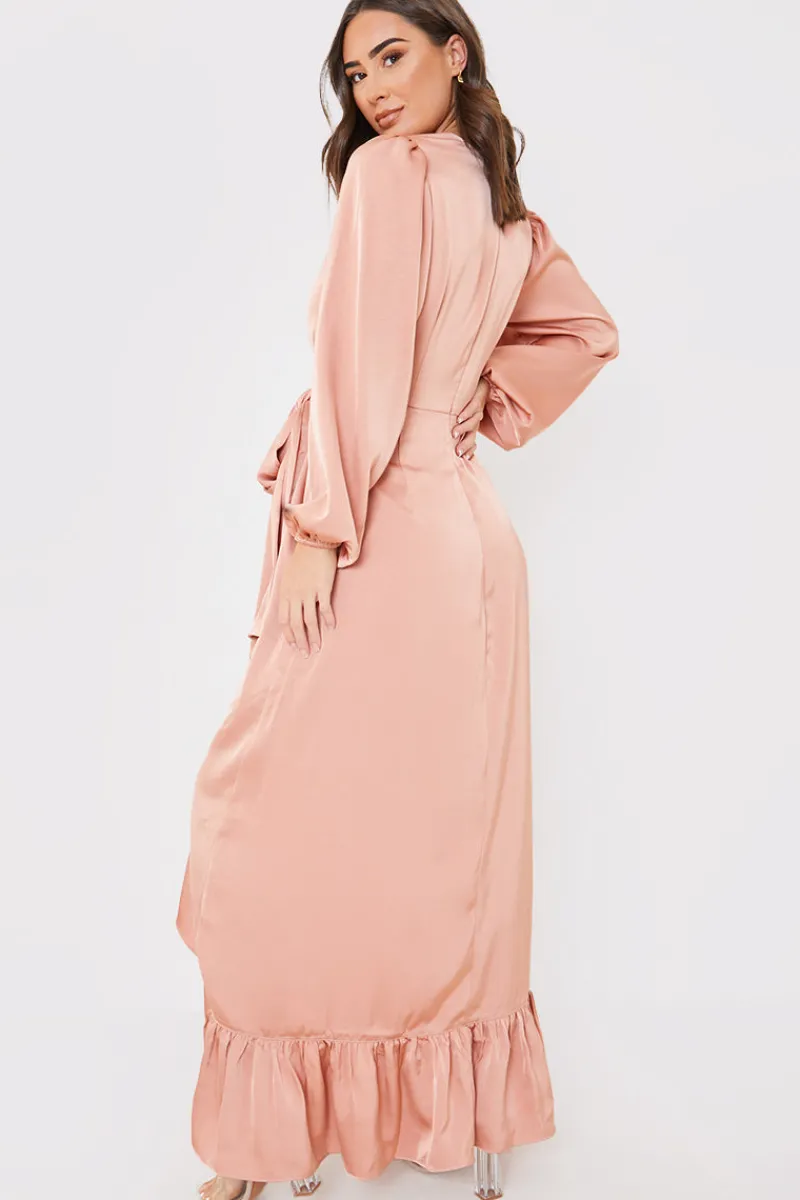Satin Balloon Sleeve Maxi Dress|In the Style Sale