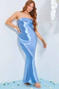 Satin Bandeau Cowl Back Cut Out Maxi Dress|In The Style New