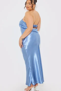 Satin Bandeau Cowl Back Cut Out Maxi Dress|In The Style New