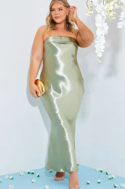 Satin Bandeau Cowl Back Cut Out Maxi Dress|In The Style Outlet