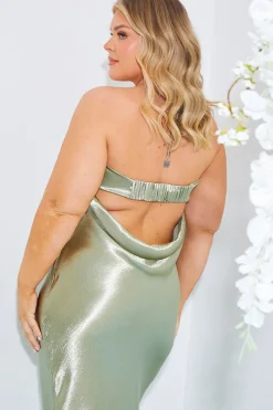 Satin Bandeau Cowl Back Cut Out Maxi Dress|In The Style Outlet