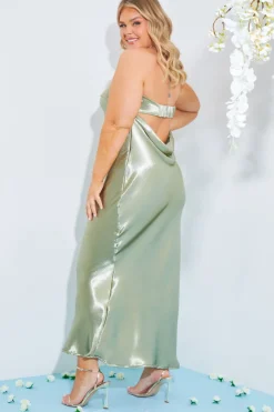 Satin Bandeau Cowl Back Cut Out Maxi Dress|In The Style Outlet