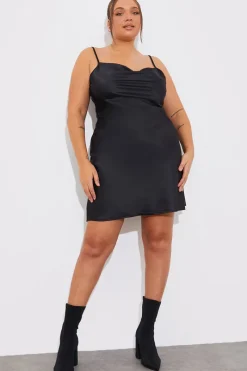 Satin Cowl Front Mini Dress|Fits Hot