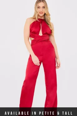 Satin Cut Out Detail Wide Leg Jumpsuit|In The Style Hot