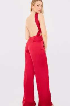 Satin Cut Out Detail Wide Leg Jumpsuit|In The Style Hot