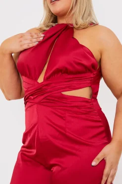 Satin Cut Out Detail Wide Leg Jumpsuit|In The Style Hot