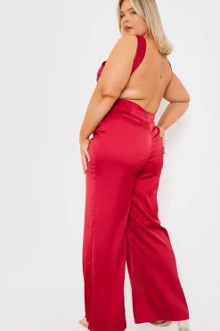 Satin Cut Out Detail Wide Leg Jumpsuit|In The Style Hot