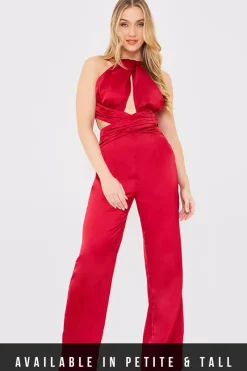 Satin Cut Out Detail Wide Leg Jumpsuit|In The Style Hot