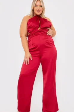 Satin Cut Out Detail Wide Leg Jumpsuit|In The Style Hot