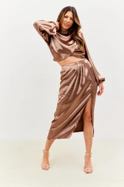 Satin Drape Co-Ord Midi Skirt|In the Style Outlet