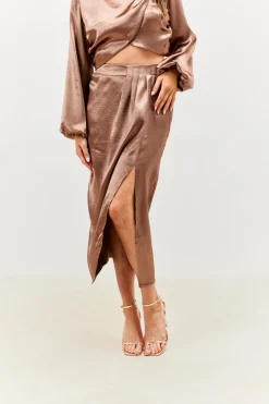 Satin Drape Co-Ord Midi Skirt|In the Style Outlet