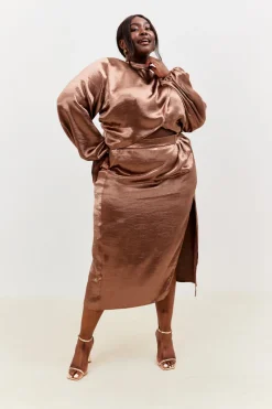 Satin Drape Co-Ord Midi Skirt|In the Style Outlet