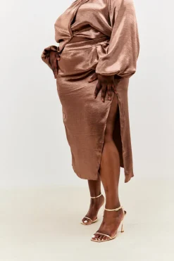 Satin Drape Co-Ord Midi Skirt|In the Style Outlet