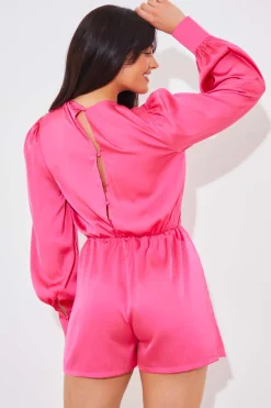 Satin Drape Skort Detail Playsuit|In the Style Clearance