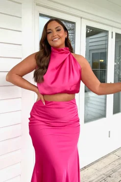 Satin Draped High Neck Co Ord Top|In the Style Online