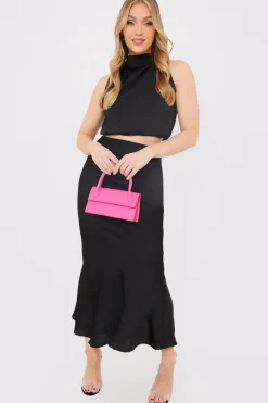 Satin Draped High Neck Co Ord Top|In the Style Online
