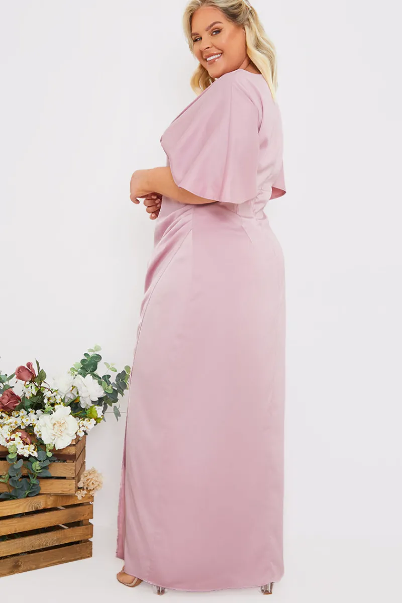 Satin Flutter Sleeve Ruched Detail Maxi Dress|In The Style New