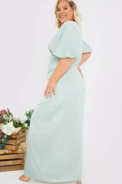 Satin Flutter Sleeve Ruched Detail Maxi Dress|In The Style New