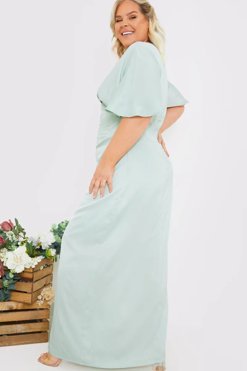 Satin Flutter Sleeve Ruched Detail Maxi Dress|In The Style New