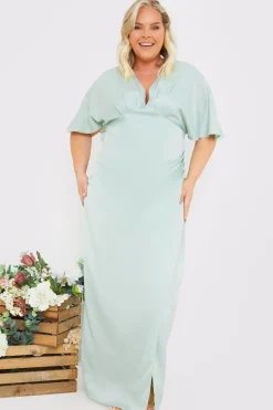 Satin Flutter Sleeve Ruched Detail Maxi Dress|In The Style New