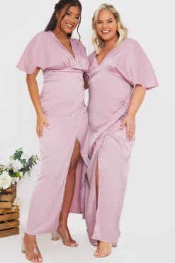Satin Flutter Sleeve Ruched Detail Maxi Dress|In The Style New