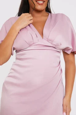 Satin Flutter Sleeve Ruched Detail Maxi Dress|In The Style New