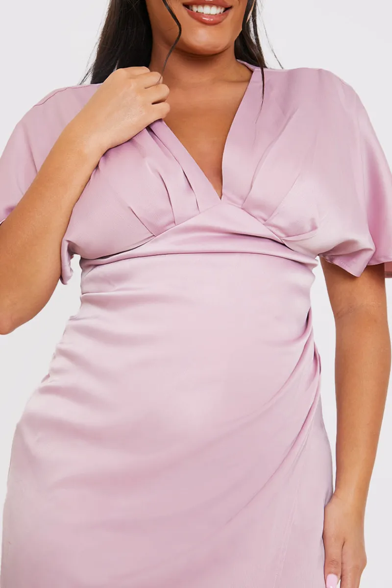 Satin Flutter Sleeve Ruched Detail Maxi Dress|In The Style New