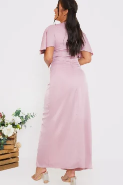 Satin Flutter Sleeve Ruched Detail Maxi Dress|In The Style New