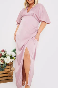 Satin Flutter Sleeve Ruched Detail Maxi Dress|In The Style New