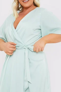 Satin Flutter Sleeve Tie Waist Wrap Dress|In The Style