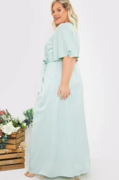 Satin Flutter Sleeve Tie Waist Wrap Dress|In The Style
