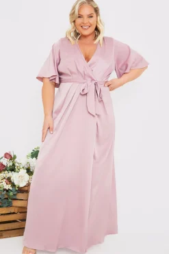 Satin Flutter Sleeve Tie Waist Wrap Dress|In The Style