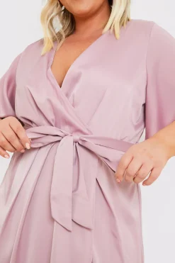 Satin Flutter Sleeve Tie Waist Wrap Dress|In The Style
