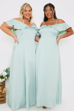 Satin Frill Off The Shoulder Maxi Dress|In The Style Clearance