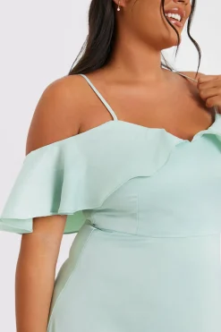 Satin Frill Off The Shoulder Maxi Dress|In The Style Clearance