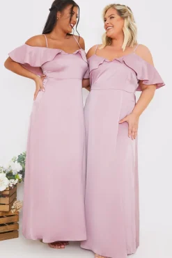 Satin Frill Off The Shoulder Maxi Dress|In The Style Clearance