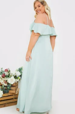 Satin Frill Off The Shoulder Maxi Dress|In The Style Clearance