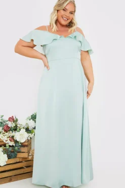 Satin Frill Off The Shoulder Maxi Dress|In The Style Clearance