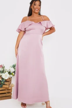 Satin Frill Off The Shoulder Maxi Dress|In The Style Clearance