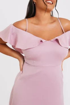 Satin Frill Off The Shoulder Maxi Dress|In The Style Clearance