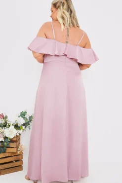 Satin Frill Off The Shoulder Maxi Dress|In The Style Clearance