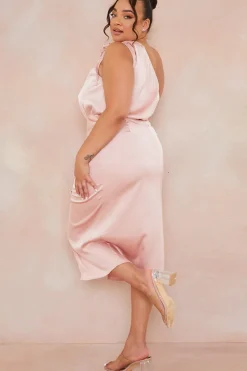 Satin One Shoulder Midaxi Dress|In the Style Discount