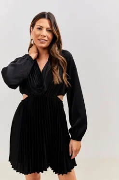 Satin Pleated Cut Out Detail Mini Dress|In the Style New