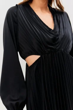 Satin Pleated Cut Out Detail Mini Dress|In the Style New