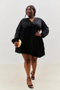 Satin Pleated Cut Out Detail Mini Dress|In the Style New