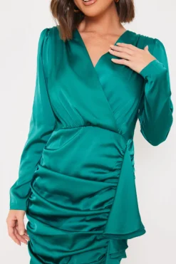 Satin Ruched Drape Mini Dress|In the Style Hot