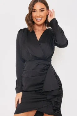Satin Ruched Drape Mini Dress|In the Style Hot