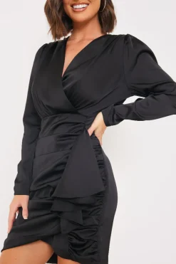 Satin Ruched Drape Mini Dress|In the Style Hot