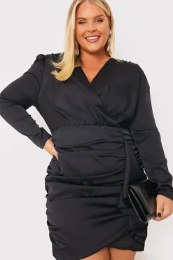 Satin Ruched Drape Mini Dress|In the Style Hot