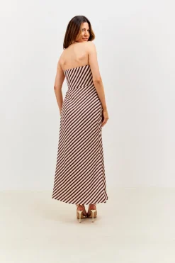 Satin Stripe Bandeau Maxi Dress|In the Style Outlet